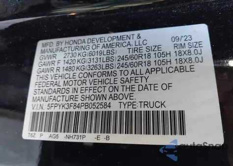 2023 Honda Ridgeline Black Edition z USA, uszkodzony, nr VIN 5FPYK3F84PB052584